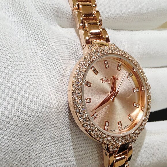 Voulez Vous Rose Gold Pink Crystal Accent Narrow Band Womens Wrist Watch New Bat main image 9